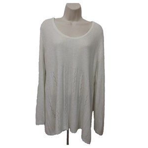 Cato Woman Tunic Sweater Plus Size 22/24W White Pullover Scoop Neck Ribbed Knit